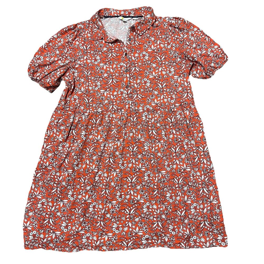Boden Women’s Dress Size 20/22 Shirt Mini Jersey Orange Floral Pockets Stretch